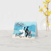 Carte Merci de la mariée de bicyclette Tandem et du Mari (Fleur jaune)