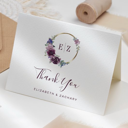 Carte Merci de Mariage de  de couronne de fleurs violett