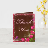 Carte Merci de Mariage rose rose bois rustique (Fleur jaune)