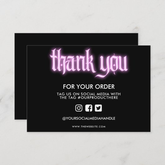 Carte Merci de panneau rose néon (Devant / Derrière)