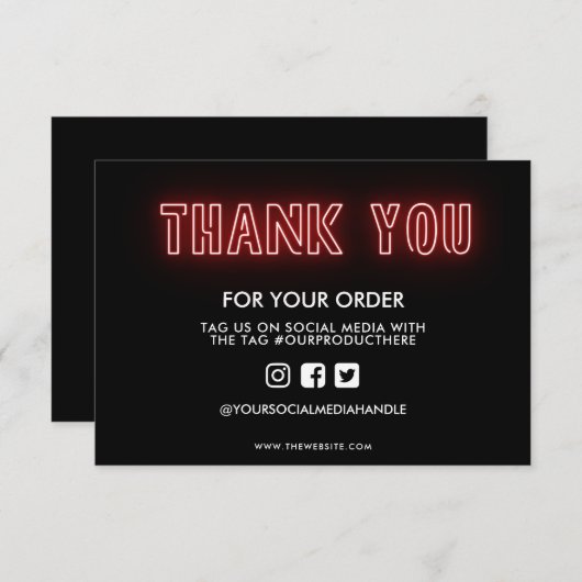 Carte Merci de panneau rouge néon (Devant / Derrière)