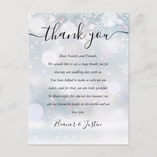 Carte Merci de réception de neige hivernale (Devant)