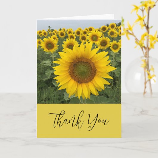 Carte Merci de script élégant de tournesol jaune (Fleur jaune)