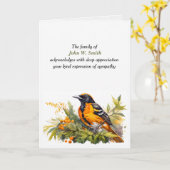 Carte Merci de sympathie de Baltimore Oriole de la famil (Fleur jaune)