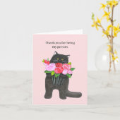 Carte Merci d'être ma personne mignonne Chat noir (Fleur jaune)