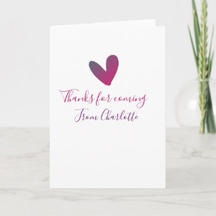 Carte merci d'être venu nom du texte message cœur rose