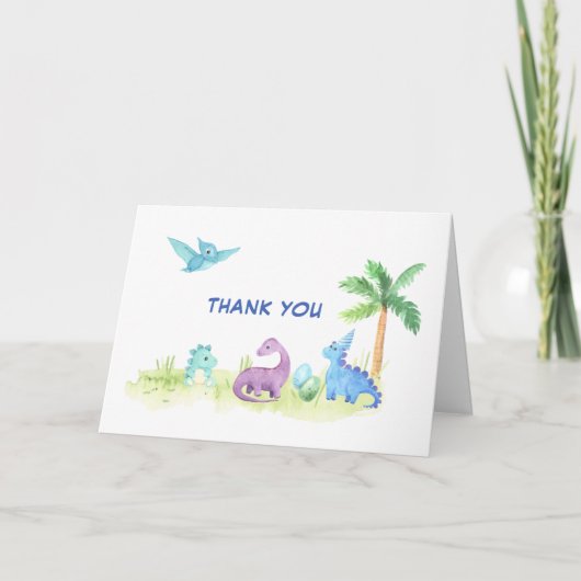 Carte Merci Dinosaur Cute Baby shower d'aquarelle (Devant)