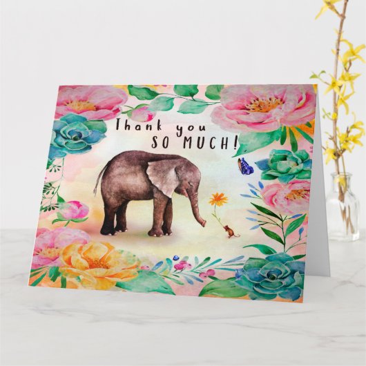 Carte Merci Elephant & souris (Fleur jaune)