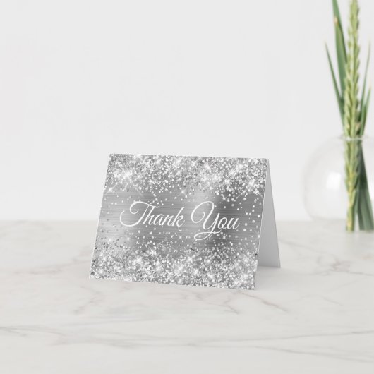 Carte Merci en feuille d'argent scintillant (Devant)