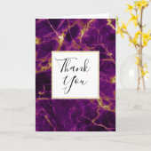 Carte Merci en marbre Abstrait moderne violet et or (Fleur jaune)