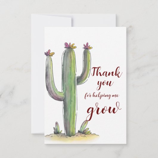 Carte Merci Enseignant Cute aquarelle cactus (Devant)