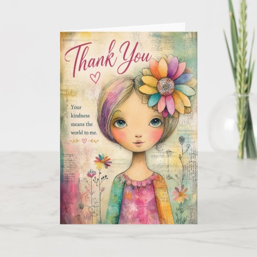 Carte Merci Fantaisiste Fille Florale Couleur (Devant)