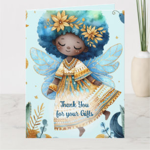 Carte Merci Fée Africaine Turquoise Gold Rose Princesse