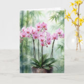 Carte Merci Fleurs D'orchidées Roses Sur Bambou Vert (Fleur jaune)