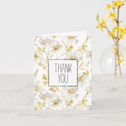 Carte Merci floral blanc or romantique (Fleur jaune)