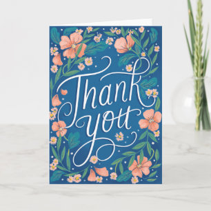 Carte Merci floral bleu à la main