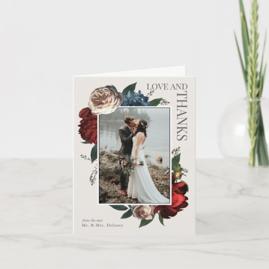 Carte Merci floral Luxe élégant de photo de mariage (Devant)