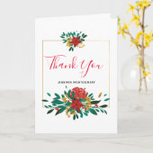 Carte Merci floral moderne rouge vert et or Noël (Fleur jaune)