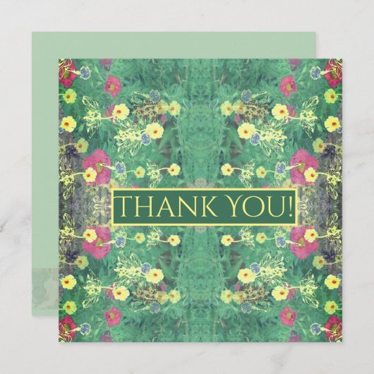 Carte "Merci" Florale Verte (Devant / Derrière)