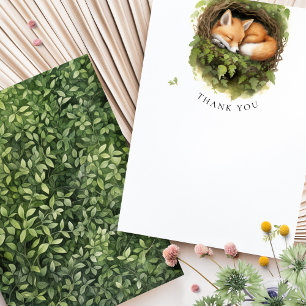 Carte Merci Fox Woodland Baby shower aquarelle