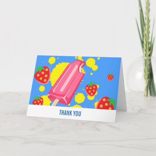 Carte Merci Fun Pink Popsicle et fraises (Devant)