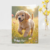 Carte Merci Golden Retriever Puppy dans un pré (Fleur jaune)