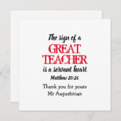 Carte Merci GRAND ENSEIGNANT SERVANT DE COEUR Écriture (Devant / Derrière)