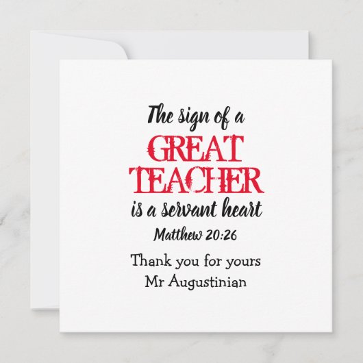 Carte Merci GRAND ENSEIGNANT SERVANT DE COEUR Écriture (Devant)