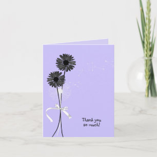Carte merci marguerites noires et pissenlit sur violet