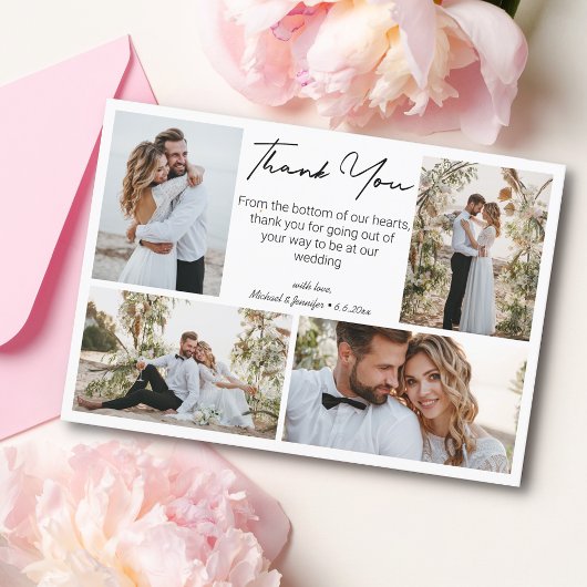 Carte merci mariage 4 photos collage minimaliste