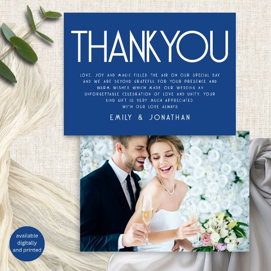 Carte Merci Mariage bleu minimaliste