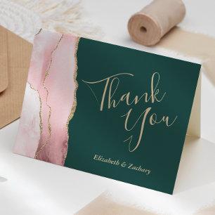 Carte Merci mariage Blush Gold Agate Emerald Green