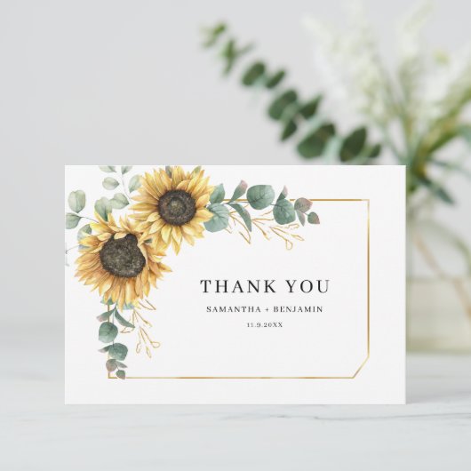 Carte Merci Mariage botanique de tournesol Eucalyptus (Debout devant)
