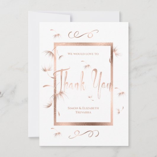 Carte Merci Mariage rose Dandelion or (Devant)