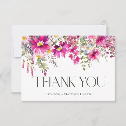 Carte Merci Mariage rose Fleur sauvage (Devant)