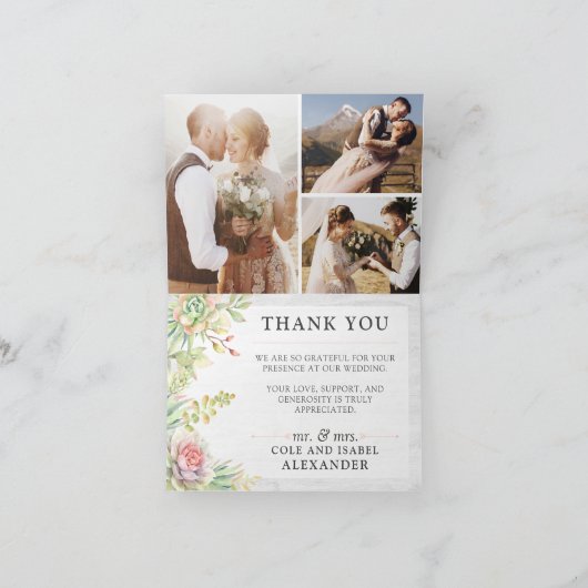 Carte Merci Mariage Rustique en aquarelle Cactus 4-Photo (Intérieur)