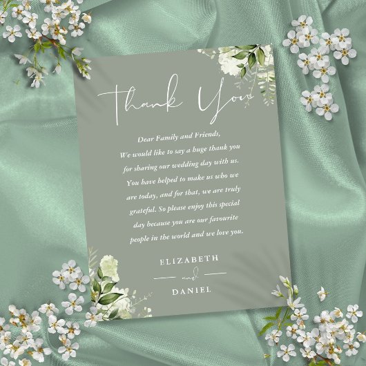 Carte Merci Mariage Sage Green Green Green