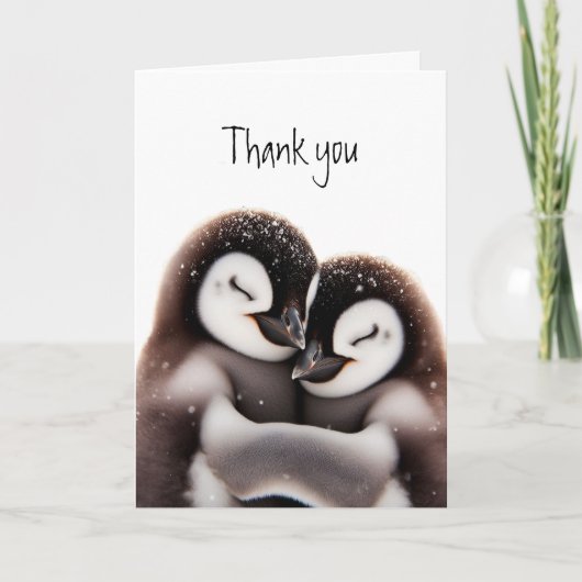 Carte Merci Merci Cute Cuddling Penguin Birds (Devant)