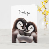 Carte Merci Merci Cute Cuddling Penguin Birds (Fleur jaune)