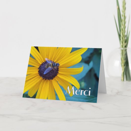 Carte Merci Merci en français avec Bee sur Flower (Devant)