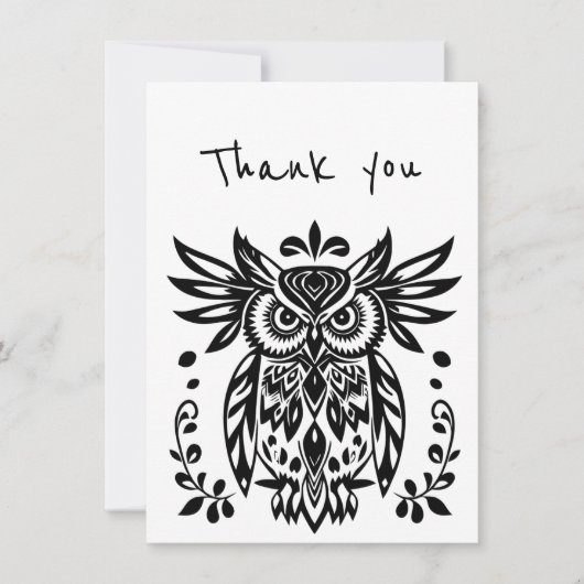 Carte Merci Merci Tribal Folk Art Owl Bird (Devant)