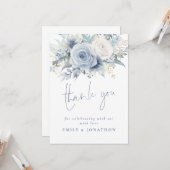 Carte Merci moderne de fleurs bleues Dusty (Devant/Arrière en situation)