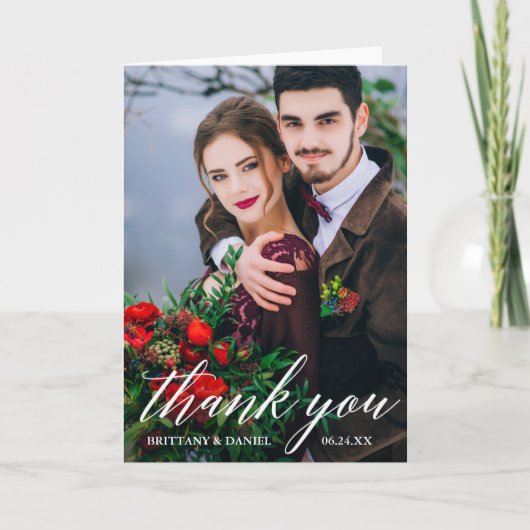 Carte Merci moderne de pli de la photo W de mariage de (Devant)