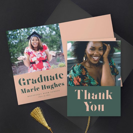 Carte Merci moderne Serif Blush et Green Graduation