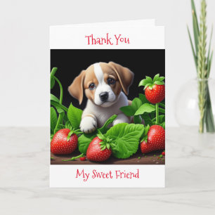 Carte Merci, mon ami Chiot dans les fraises