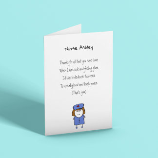 Carte Merci Nurse mignon Poem personnalisable Merci
