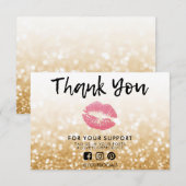 Carte Merci Parties scintillant or Lèvres roses Média In (Devant / Derrière)