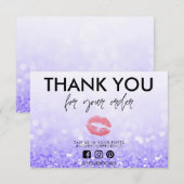 Carte Merci Parties scintillant violet Lèvres roses Médi (Devant / Derrière)