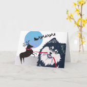 Carte MERCI PÈRE NOËL -Finnish Lapphund  PERSONALISER Ca (Fleur jaune)
