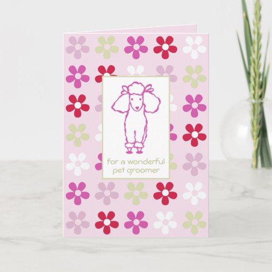 Carte Merci Pet Groomer chien de caniche rose (Devant)